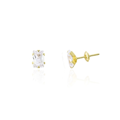 Brincos Ouro 18K Pedra Retangular Branca