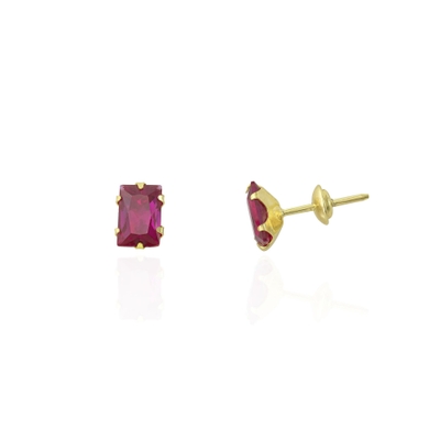 Brincos Ouro 18K Pedra Retangular Rubi