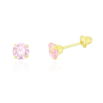Brincos Ouro 18K Pedra Rosa 3,5 mm