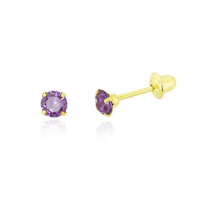 Brincos Ouro 18K Pedra Roxa 2,5 mm