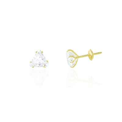 Brincos Ouro 18K Pedra Triangular Branca
