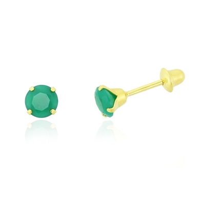 Brincos Ouro 18K Pedra Verde 3,5 mm