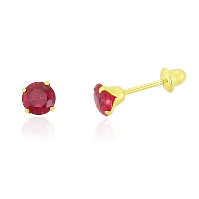 Brincos Ouro 18K Pedra Vermelha 4 mm