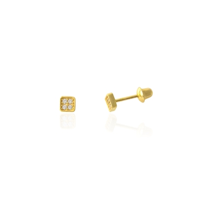 Brincos Ouro 18K Quadradinho Zircônias