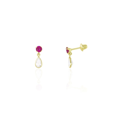 Brincos Ouro 18K Rubi com Pingente de Gota