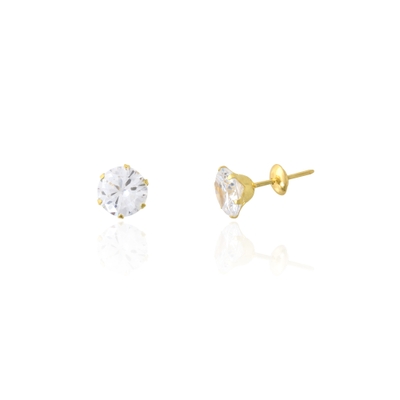 Brincos Ouro 18K Pedra Branca 6mm
