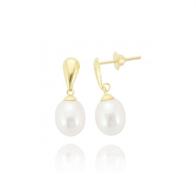 Brincos Ouro 18K Pingente Pérola Oval 6mm