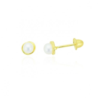 Brincos Ouro 18K Pérola 3mm