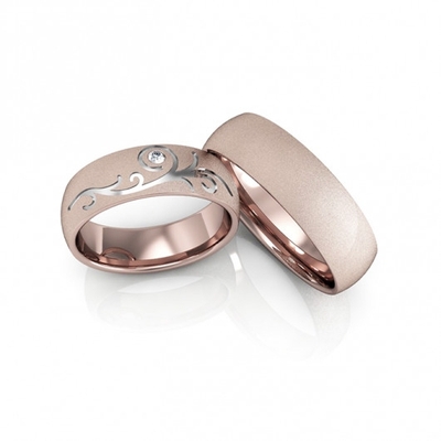 Alianças Casamento Ouro Rosê Diamantadas Tribal Com Aplique Em Ródio