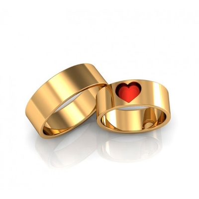 Alianças Casamento Ouro 18K Coração Esmaltado Polidas 7mm 14g