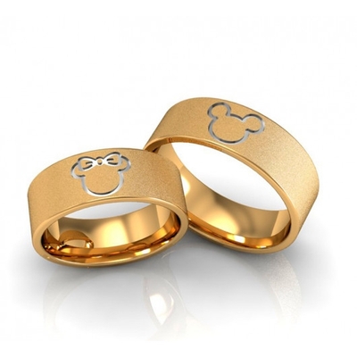 Alianças Casamento Ouro 18K Diamantadas Minnie E Mickey 7mm 13g