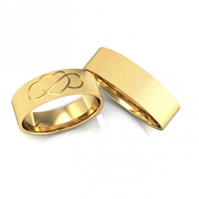Alianças Casamento Ouro Amarelo Diamantadas Coração Com Infinito