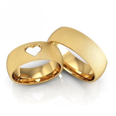 Alianças Casamento Ouro Amarelo Diamantadas Coração Vazado 7mm 14g