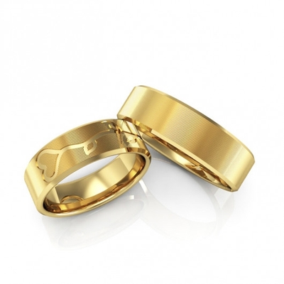 Alianças Casamento Ouro Amarelo Flor Coração 6mm 13g