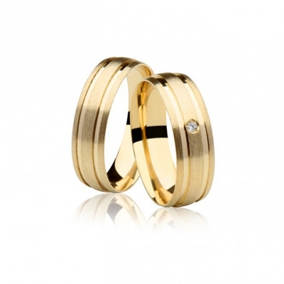 Alianças Casamento Ouro Amarelo Foscas 7mm 15g com  e Brilhante