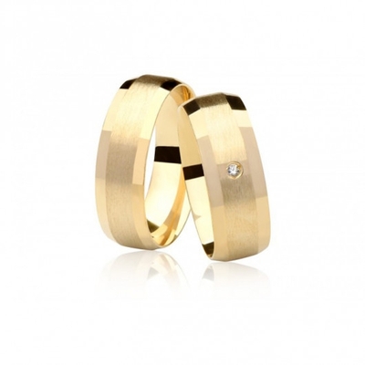 Alianças Casamento Ouro Amarelo Foscas E Polidas 7,0mm 15g com Brilhante
