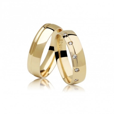 Alianças Casamento Ouro Amarelo Polidas 6mm 12g com  e Brilhantes