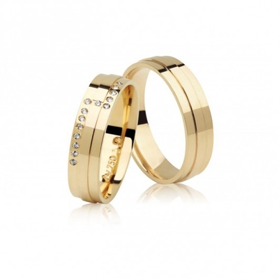 Alianças Casamento Ouro Amarelo Polidas 6mm 13g com Brilhantes