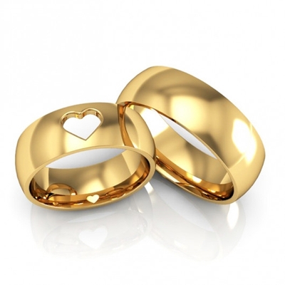 Alianças Casamento Ouro Amarelo Polidas Coração Vazado 7mm 14g