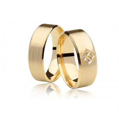 Alianças Casamento Ouro Amarelo Polidas E Foscas 7mm 18g com 4 Pedras em Losango