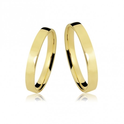 Alianças Casamento Ouro Amarelo Quadradas Polidas 3,5mm 4g