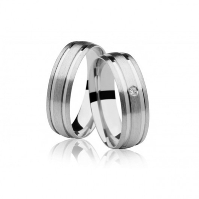 Alianças Casamento Ouro Branco Foscas 7mm 15g com  e Brilhante
