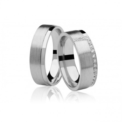 Alianças Casamento Ouro Branco Foscas E Polidas 6,5mm 14g com Brilhantes