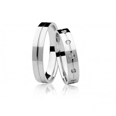 Alianças Casamento Ouro Branco Polidas 4,5 mm 10g com  e Brilhantes
