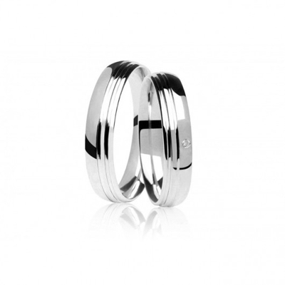 Alianças Casamento Ouro Branco Polidas 5mm 10g com  e Brilhante