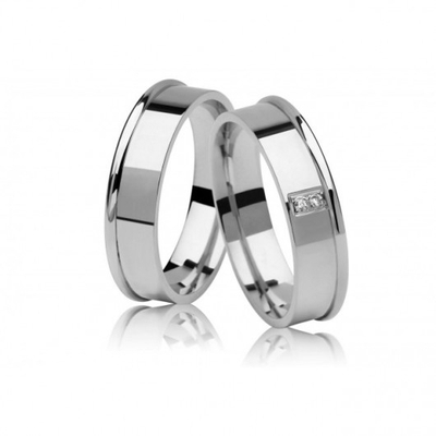 Alianças Casamento Ouro Branco Polidas 6mm 12g com 2 Brilhantes