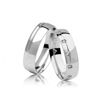 Alianças Casamento Ouro Branco Polidas 6mm 12g com  e Brilhantes