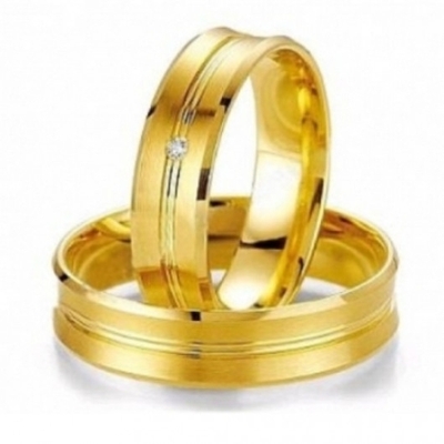 Alianças Casamento Ouro Côncavas Polidas 5,5mm 12g com  e Brilhante