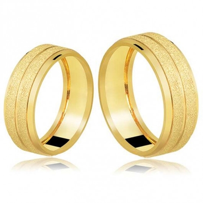 Alianças Casamento Ouro Diamantadas 7,0mm 16g com Laterais Rebaixadas e 