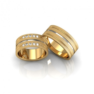 Alianças Casamento Ouro Diamantadas 8,5 mm 16g com 10 Pedras