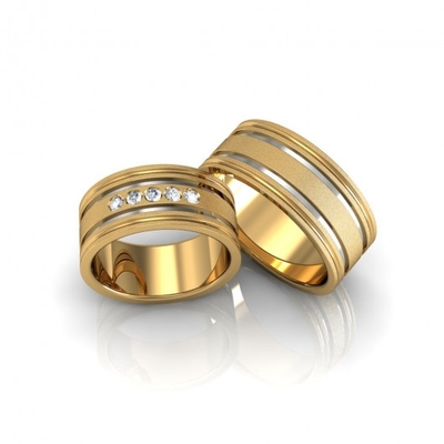 Alianças Casamento Ouro Diamantadas 8,5 mm 16g com 5 Pedras