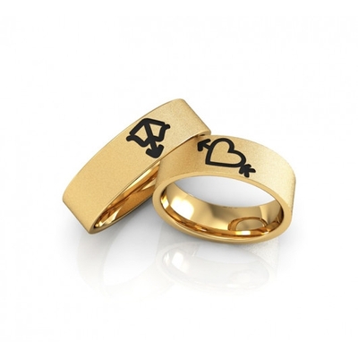 Alianças Casamento Ouro Diamantadas Aplique em Ródio Negro 6mm 12g Coração e Flecha