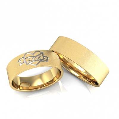 Alianças Casamento Ouro Diamantadas Coração Love 7,0mm 14g