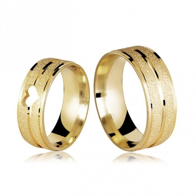 Alianças Casamento Ouro Diamantadas Laterais Rebaixadas Coração Vazado