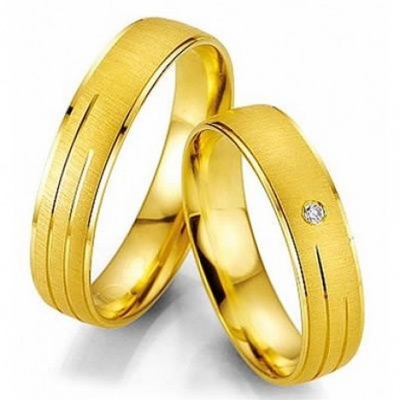 Alianças Casamento Ouro Foscas 5,5mm 10g com Brilhante com Frisos Parciais