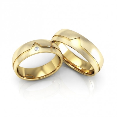 Alianças Casamento Ouro Foscas 6mm 14g com Brilhante e Detalhe em V
