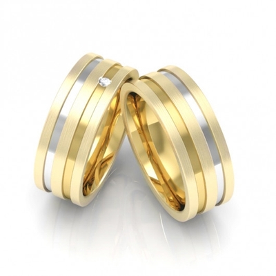 Alianças Casamento Ouro Foscas 7mm 16g com Brilhante e Frisos