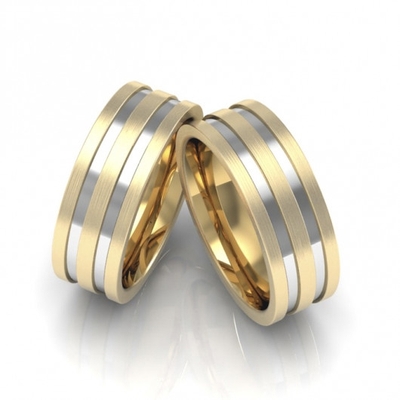 Alianças Casamento Ouro Foscas 7mm 16g Frisos com Ródio