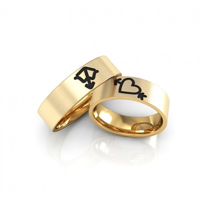 Alianças Casamento Ouro Foscas Aplique em Ródio Negro 6mm 12g Coração e Flecha
