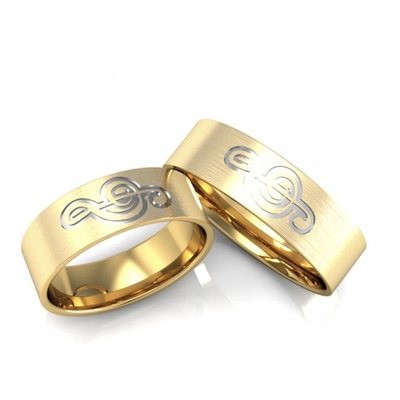 Alianças Casamento Ouro Foscas Clave De Sol Aplique Em Ródio 7mm 14g