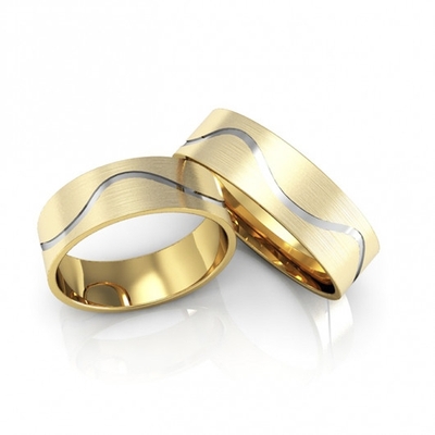 Alianças Casamento Ouro Foscas Com Detalhe Em Ródio 6mm 12g