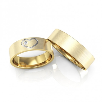 Alianças Casamento Ouro Foscas Coração Com Aplique Em Ródio 6mm 12g