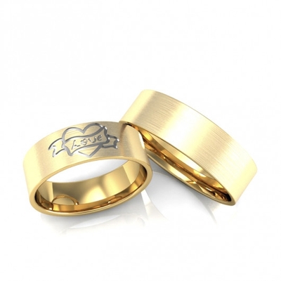 Alianças Casamento Ouro Foscas Coração Love 7,0mm 14g