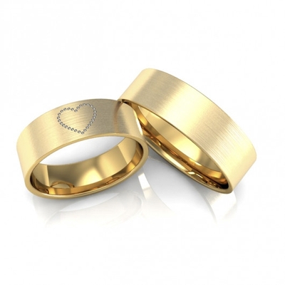 Alianças Casamento Ouro Foscas Coração Pontilhado 6,0mm 12g