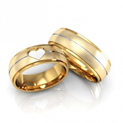 Alianças Casamento Ouro Foscas Coração Vazado 7mm 14g