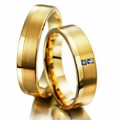 Alianças Casamento Ouro Foscas E Polidas 5mm 10g com 2 Brilhantes